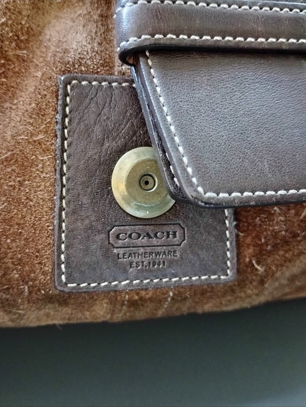 COACH Brown Suede Leather Accent Satchel Bag - Picture 6 of 10
